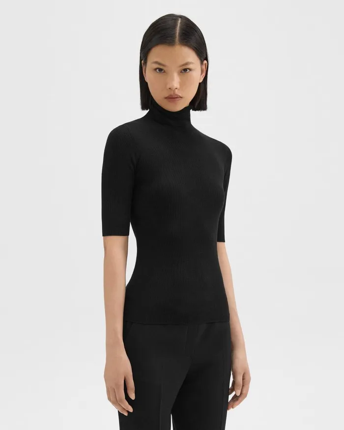 Theory Sweaters Cardigans ShortSleeve Turtleneck In Merino Wool Black 8211 Women