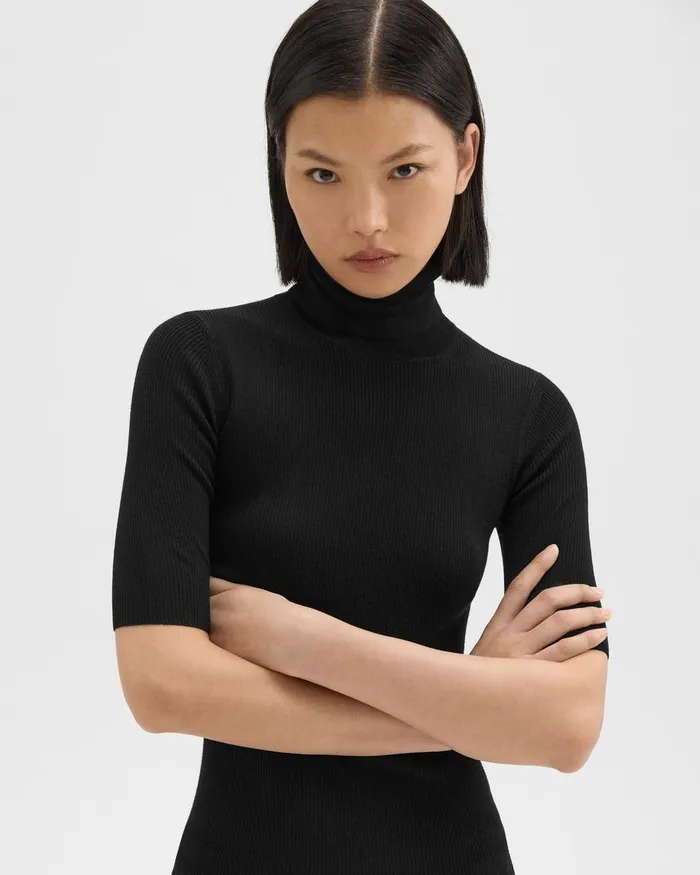 Theory Sweaters Cardigans ShortSleeve Turtleneck In Merino Wool Black 8211 Women
