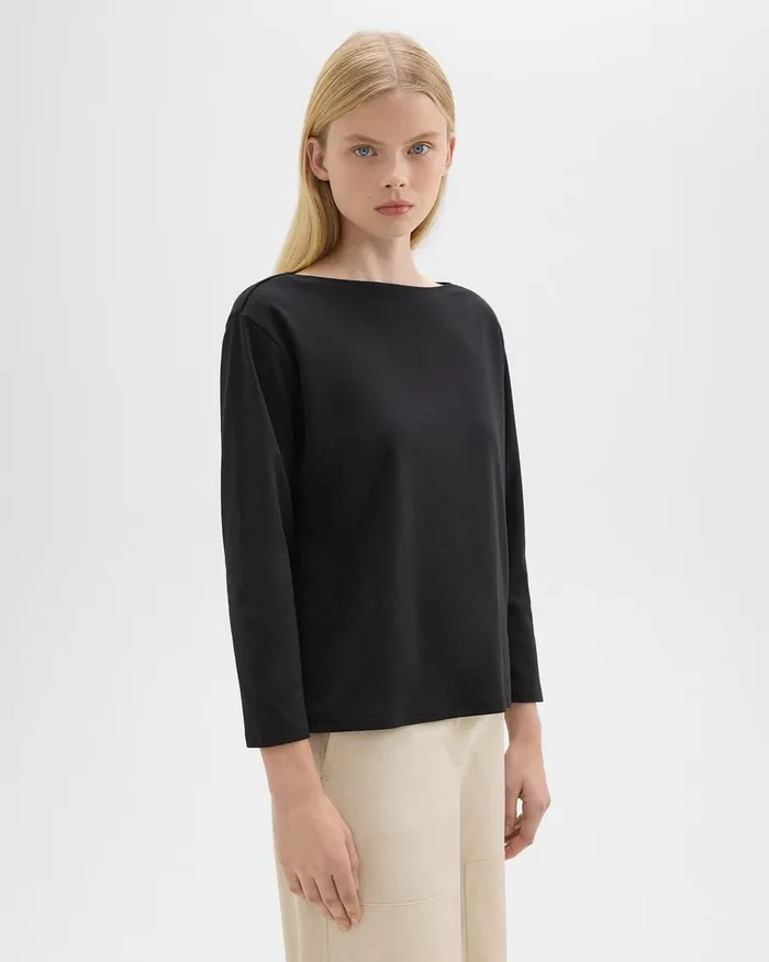 Theory TShirts Boat Neck Tee In Cotton Jersey Black 8211 Women