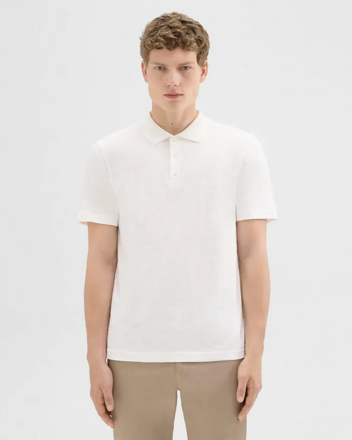 Theory Tshirts Polos Bron Polo Shirt In Cosmos Slub Cotton White 8211 Men