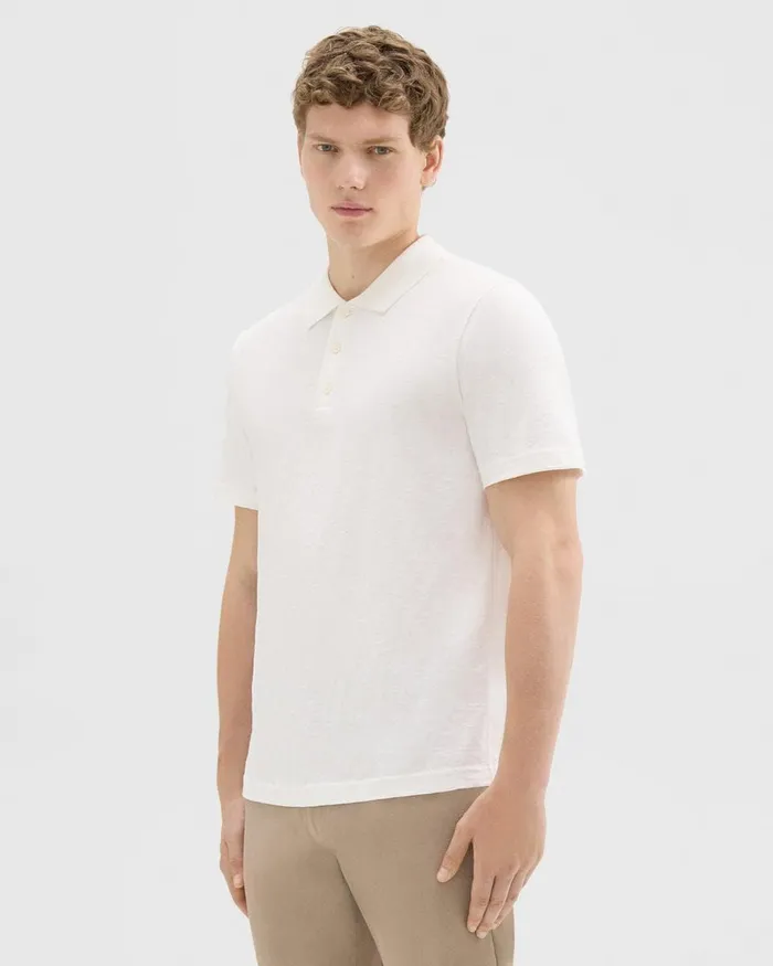 Theory Tshirts Polos Bron Polo Shirt In Cosmos Slub Cotton White 8211 Men