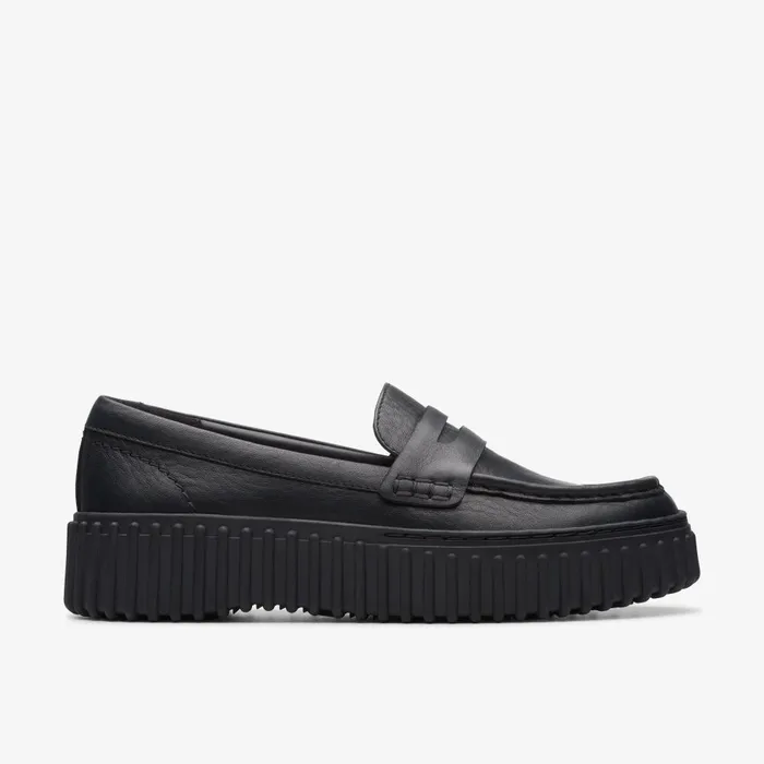 Torhill Penny Black Leather Women Clarks SlipOns