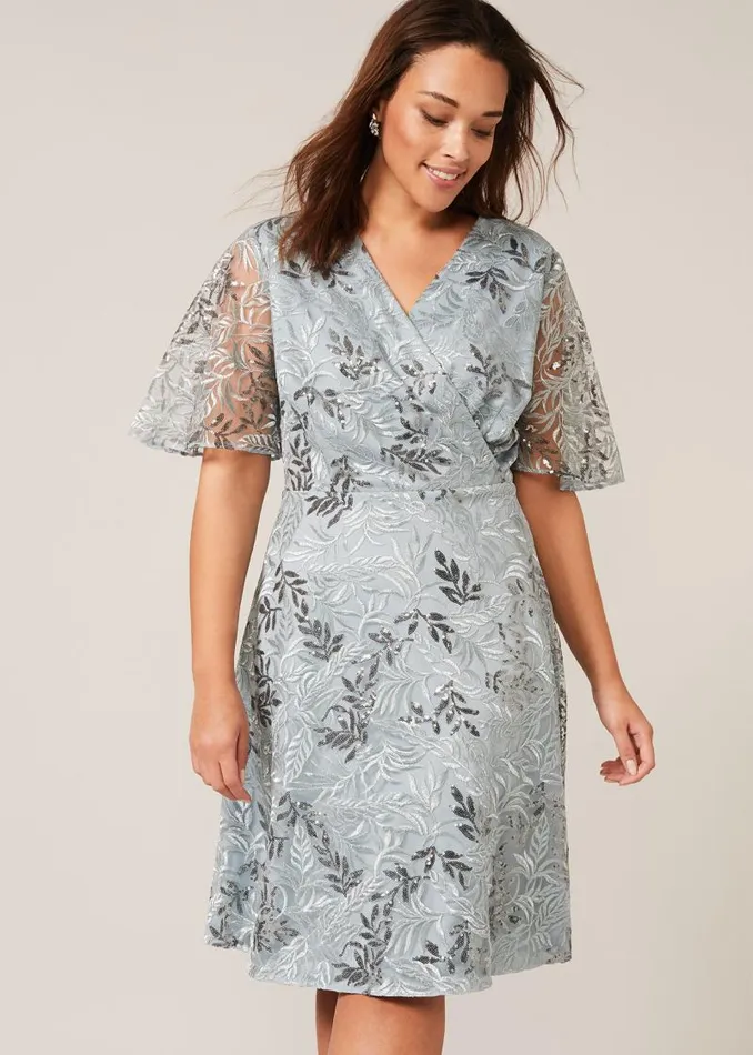 Trudy Embriodered Dress Blue Women Phase Eight Dresses