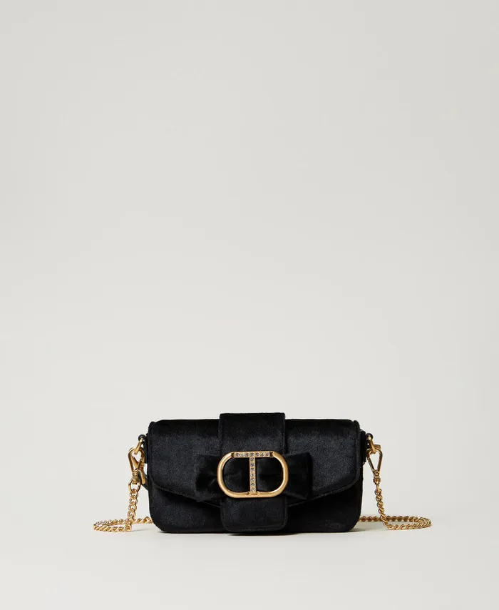 Twinset Amie039 Small Embroidered Velvet Shoulder Bag Black Women Shoulder Bags