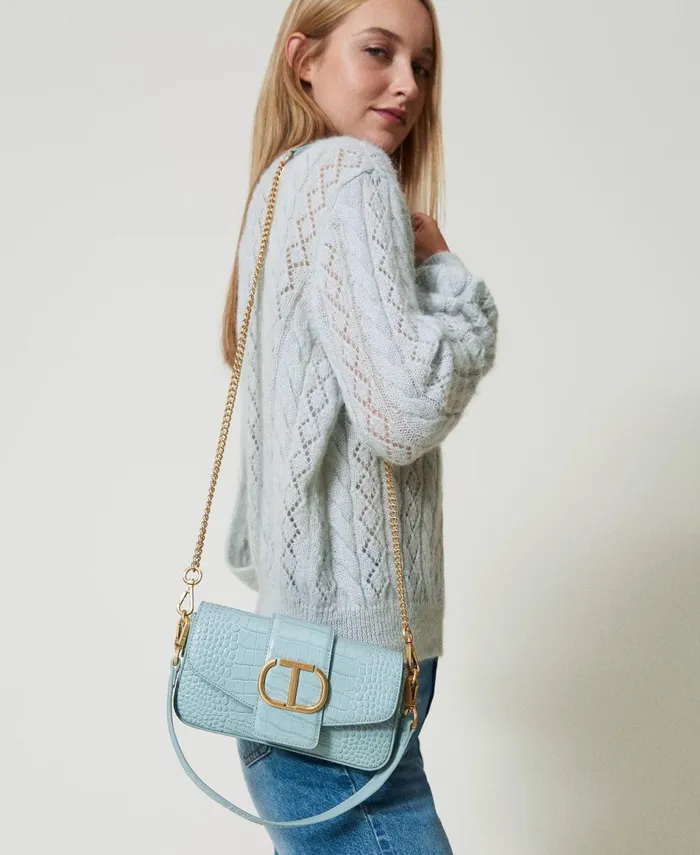 Twinset Amie Small Croc Print Shoulder Bag Gainsboro Gray Women Mini Bags Twinset Amie Small Croc Print Shoulder Bag Gainsboro Gray Women Mini Bags