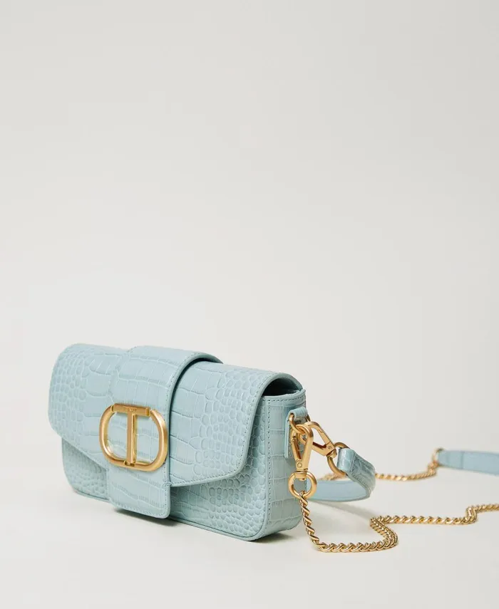 Twinset Amie Small Croc Print Shoulder Bag Gainsboro Gray Women Mini Bags Twinset Amie Small Croc Print Shoulder Bag Gainsboro Gray Women Mini Bags
