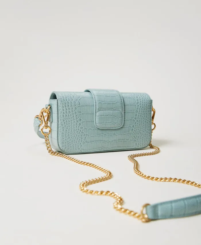 Twinset Amie Small Croc Print Shoulder Bag Gainsboro Gray Women Mini Bags Twinset Amie Small Croc Print Shoulder Bag Gainsboro Gray Women Mini Bags