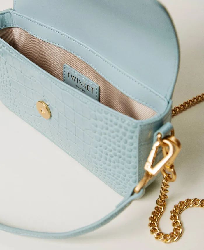 Twinset Amie Small Croc Print Shoulder Bag Gainsboro Gray Women Mini Bags Twinset Amie Small Croc Print Shoulder Bag Gainsboro Gray Women Mini Bags