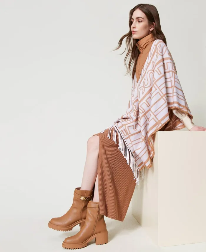 Twinset Ankle Boots With Logo Plate Chocolate Malt Women Heels Twinset Ankle Boots With Logo Plate Chocolate Malt Women Heels