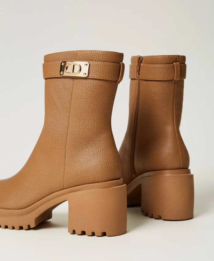 Twinset Ankle Boots With Logo Plate Chocolate Malt Women Heels Twinset Ankle Boots With Logo Plate Chocolate Malt Women Heels