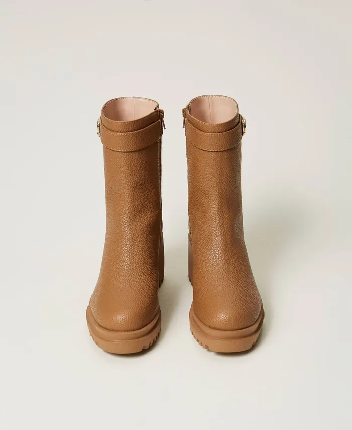 Twinset Ankle Boots With Logo Plate Chocolate Malt Women Heels Twinset Ankle Boots With Logo Plate Chocolate Malt Women Heels