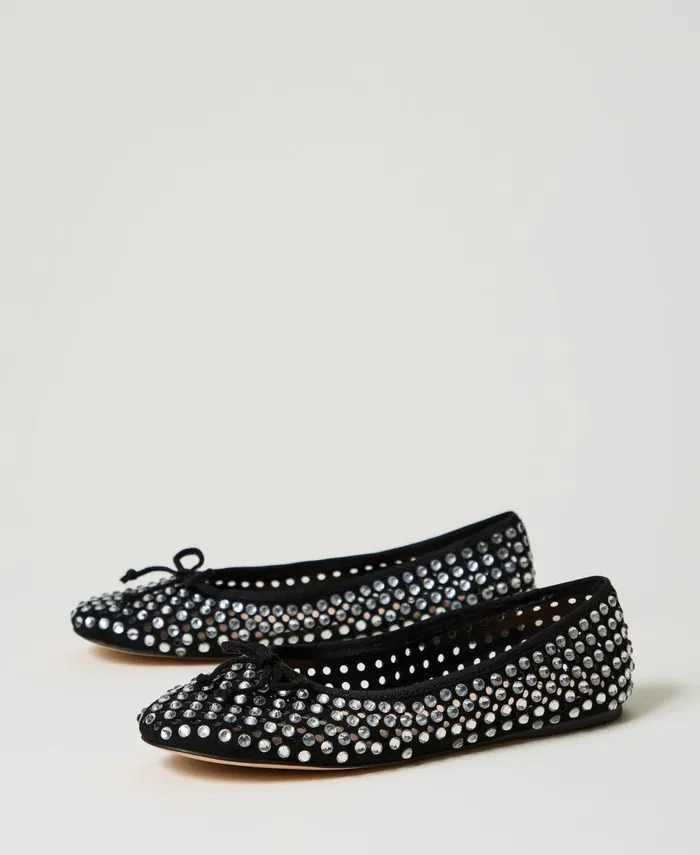 Twinset Ballet Flats With AllOver Rhinestones Black Women Ballet Flats And Loafers Twinset Ballet Flats With AllOver Rhinestones Black Women Ballet Flats And Loafers