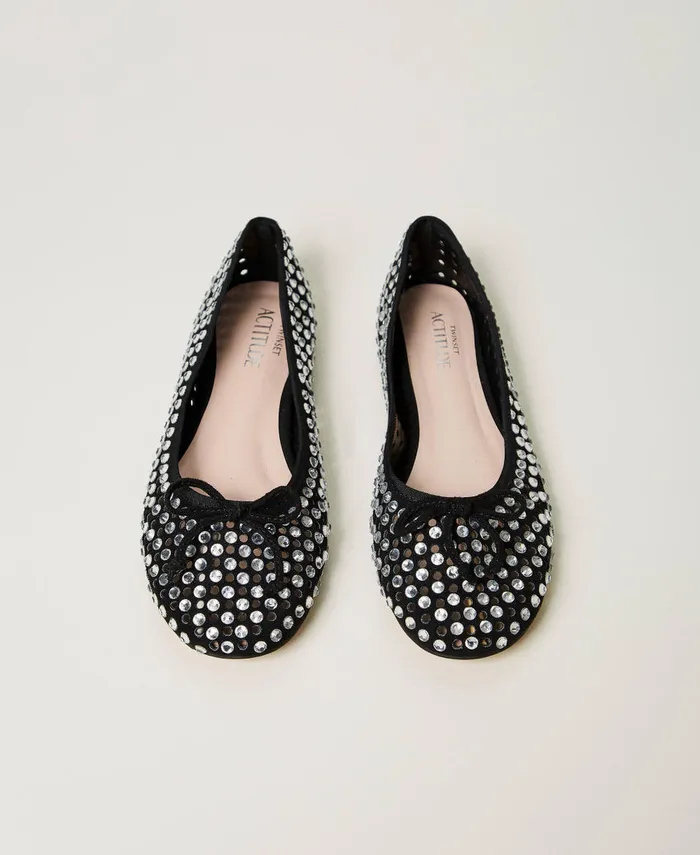 Twinset Ballet Flats With AllOver Rhinestones Black Women Ballet Flats And Loafers Twinset Ballet Flats With AllOver Rhinestones Black Women Ballet Flats And Loafers