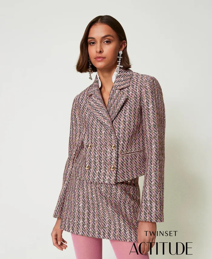 Twinset Boucl And Lurex Blazer Pink Tulle Boucl Women Jackets And Outerwear
