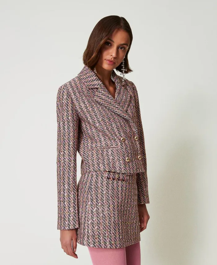 Twinset Boucl And Lurex Blazer Pink Tulle Boucl Women Jackets And Outerwear