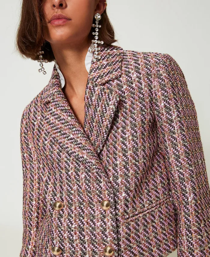 Twinset Boucl And Lurex Blazer Pink Tulle Boucl Women Jackets And Outerwear