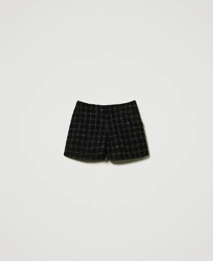 Twinset Boucl Shorts With Check Pattern Black Gold Boucl Women Suits And Sets Twinset Boucl Shorts With Check Pattern Black Gold Boucl Women Suits And Sets