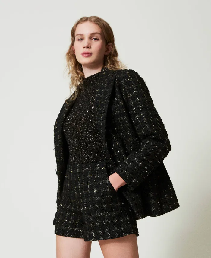 Twinset Boucl Shorts With Check Pattern Black Gold Boucl Women Suits And Sets Twinset Boucl Shorts With Check Pattern Black Gold Boucl Women Suits And Sets
