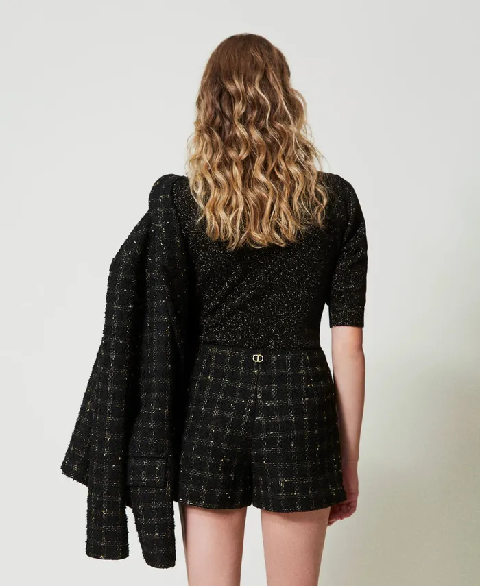 Twinset Boucl Shorts With Check Pattern Black Gold Boucl Women Suits And Sets Twinset Boucl Shorts With Check Pattern Black Gold Boucl Women Suits And Sets