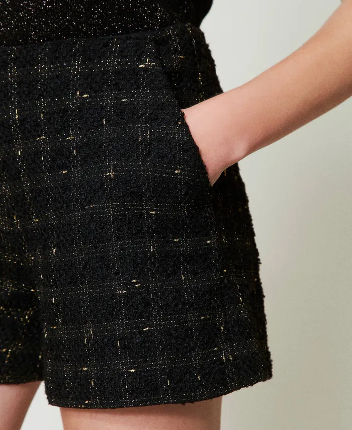 Twinset Boucl Shorts With Check Pattern Black Gold Boucl Women Suits And Sets Twinset Boucl Shorts With Check Pattern Black Gold Boucl Women Suits And Sets