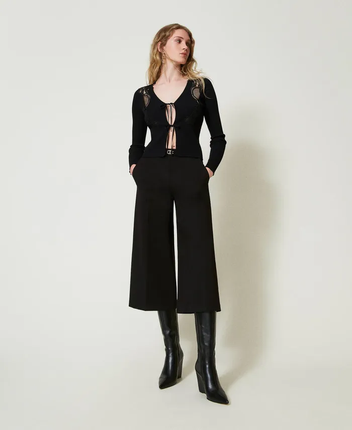 Twinset Cardigan With Laces And Lace Black Women Jumpers And Cardigans Twinset Cardigan With Laces And Lace Black Women Jumpers And Cardigans
