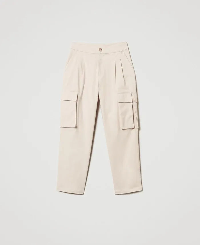 Twinset Cargo Trousers With Asymmetric Pockets Pink Cloud Pink Women Trousers Twinset Cargo Trousers With Asymmetric Pockets Pink Cloud Pink Women Trousers