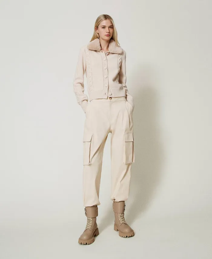 Twinset Cargo Trousers With Asymmetric Pockets Pink Cloud Pink Women Trousers Twinset Cargo Trousers With Asymmetric Pockets Pink Cloud Pink Women Trousers