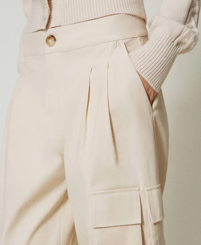 Twinset Cargo Trousers With Asymmetric Pockets Pink Cloud Pink Women Trousers Twinset Cargo Trousers With Asymmetric Pockets Pink Cloud Pink Women Trousers