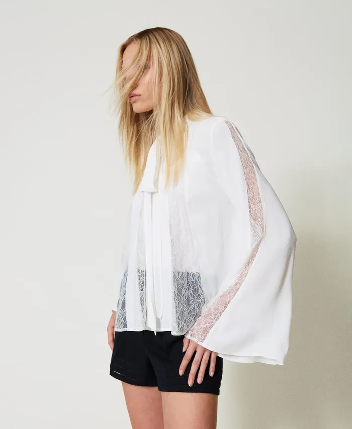 Twinset Crpe Blouse With Lace White Snow Women Blouses And Shirts