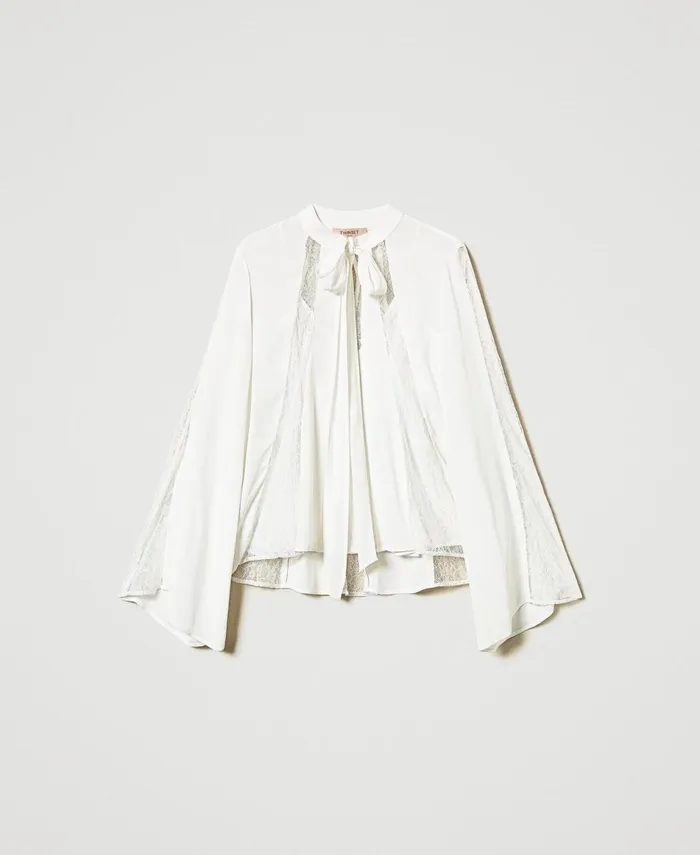Twinset Crpe Blouse With Lace White Snow Women Blouses And Shirts Twinset Crpe Blouse With Lace White Snow Women Blouses And Shirts