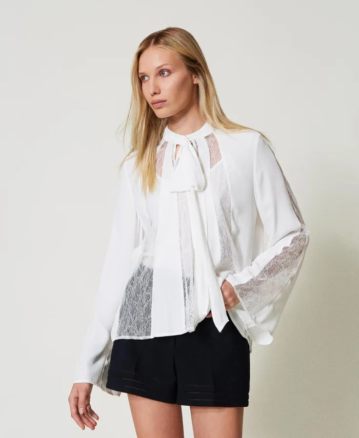 Twinset Crpe Blouse With Lace White Snow Women Blouses And Shirts Twinset Crpe Blouse With Lace White Snow Women Blouses And Shirts
