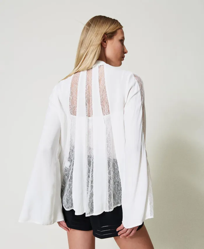 Twinset Crpe Blouse With Lace White Snow Women Blouses And Shirts Twinset Crpe Blouse With Lace White Snow Women Blouses And Shirts