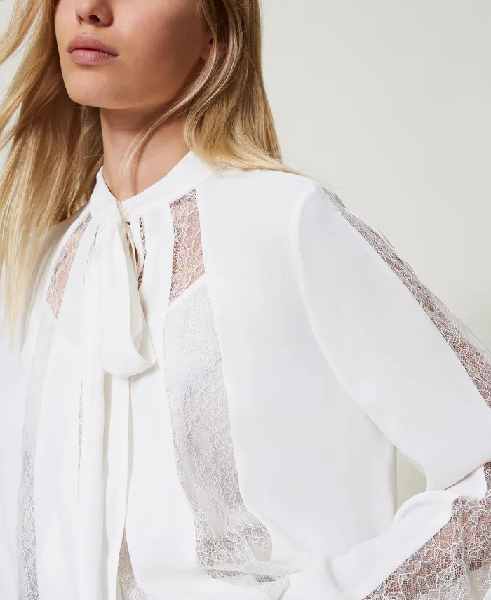 Twinset Crpe Blouse With Lace White Snow Women Blouses And Shirts Twinset Crpe Blouse With Lace White Snow Women Blouses And Shirts