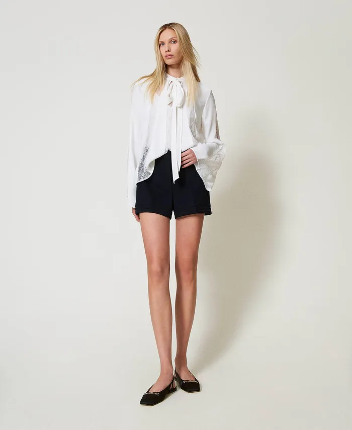 Twinset Crpe Blouse With Lace White Snow Women Blouses And Shirts Twinset Crpe Blouse With Lace White Snow Women Blouses And Shirts