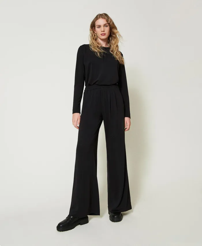 Twinset Crpe Jersey Palazzo Trousers Black Women Trousers