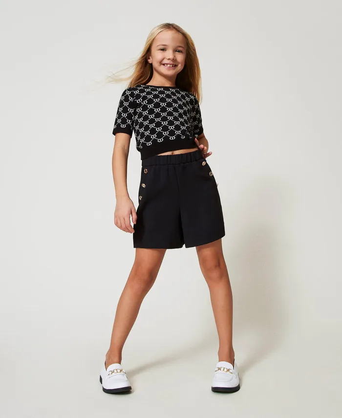 Twinset Crpe Shorts With Logo Buttons Black Girl Trousers And Jeans