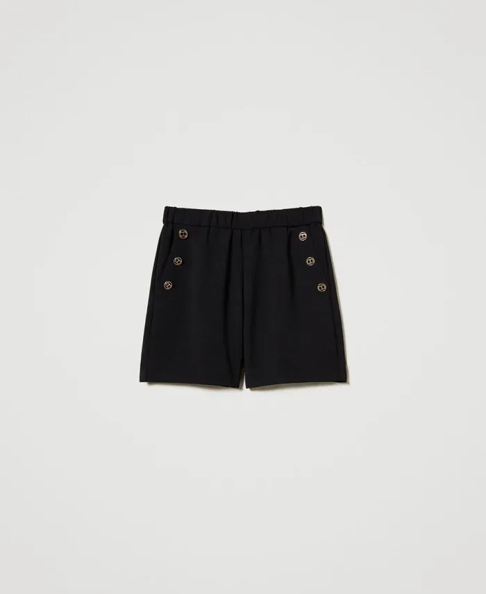 Twinset Crpe Shorts With Logo Buttons Black Girl Trousers And Jeans Twinset Crpe Shorts With Logo Buttons Black Girl Trousers And Jeans