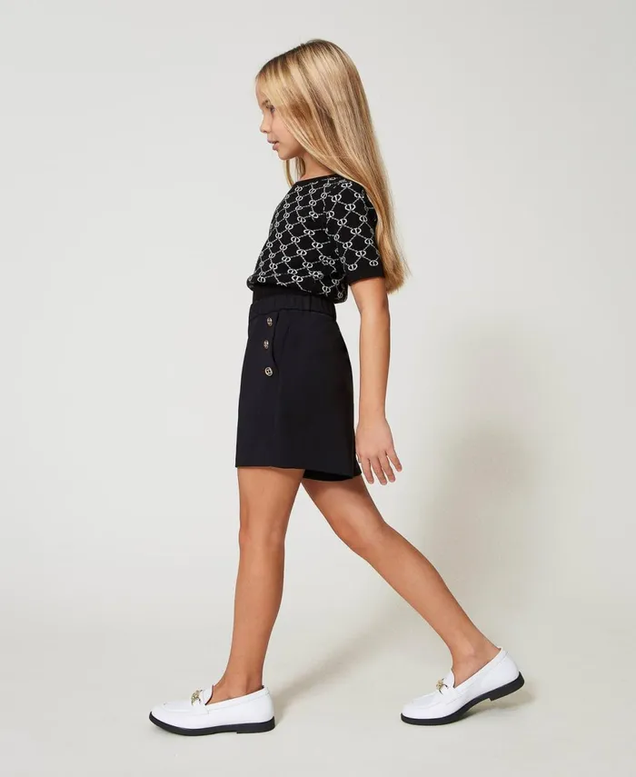Twinset Crpe Shorts With Logo Buttons Black Girl Trousers And Jeans Twinset Crpe Shorts With Logo Buttons Black Girl Trousers And Jeans