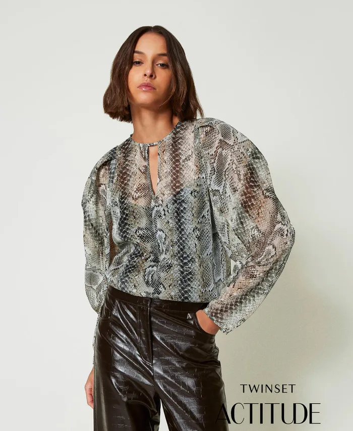 Twinset Creponne Blouse With Snake Print Soft Snake Print Women Blouses And Shirts