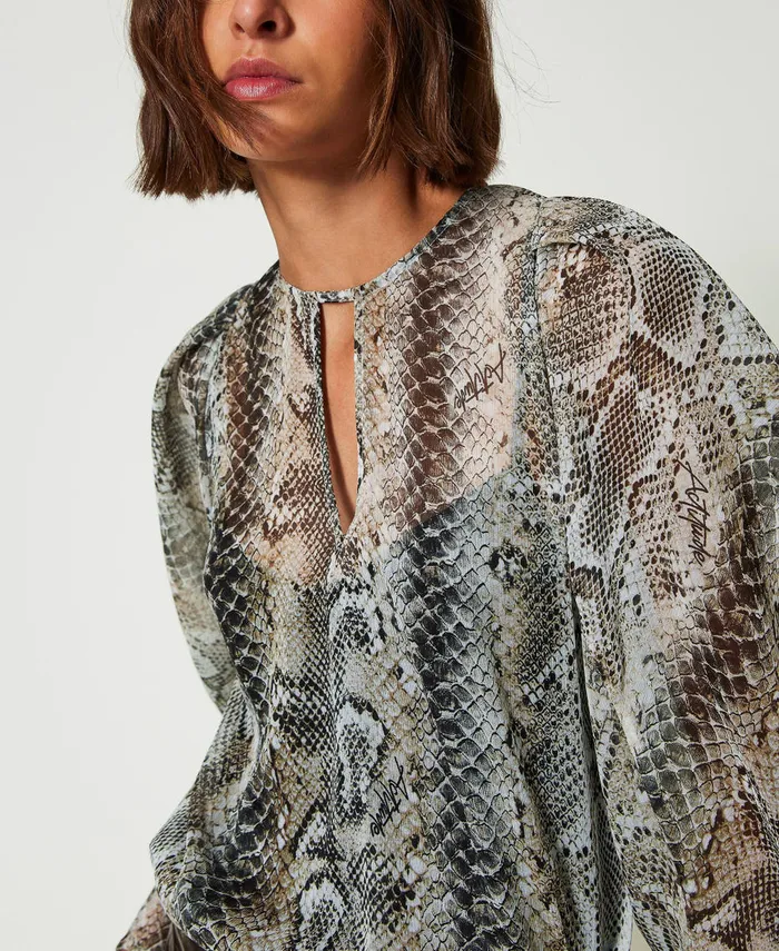 Twinset Creponne Blouse With Snake Print Soft Snake Print Women Blouses And Shirts Twinset Creponne Blouse With Snake Print Soft Snake Print Women Blouses And Shirts