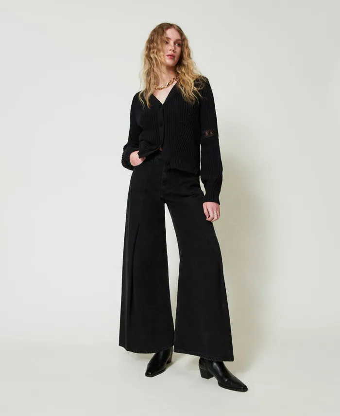 Twinset Cropped Jeans With Double Buttons Black Denim Women Jeans