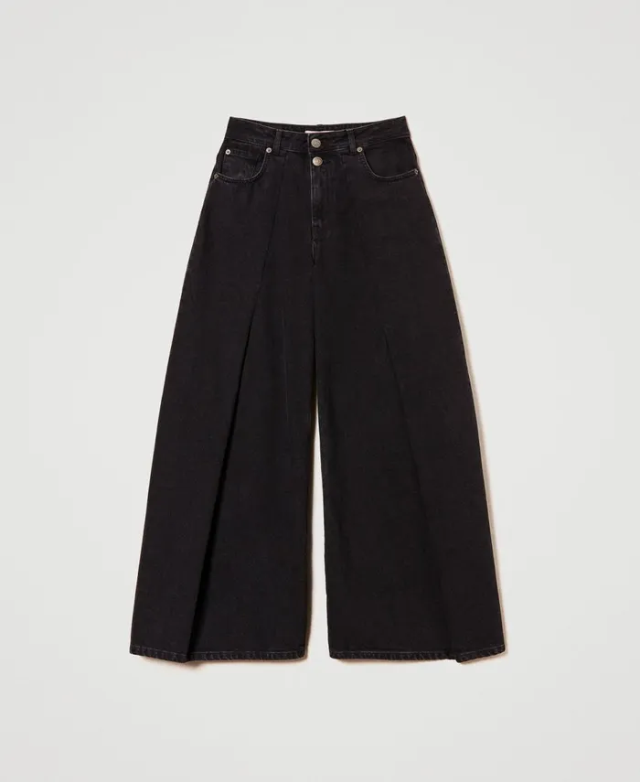 Twinset Cropped Jeans With Double Buttons Black Denim Women Jeans Twinset Cropped Jeans With Double Buttons Black Denim Women Jeans