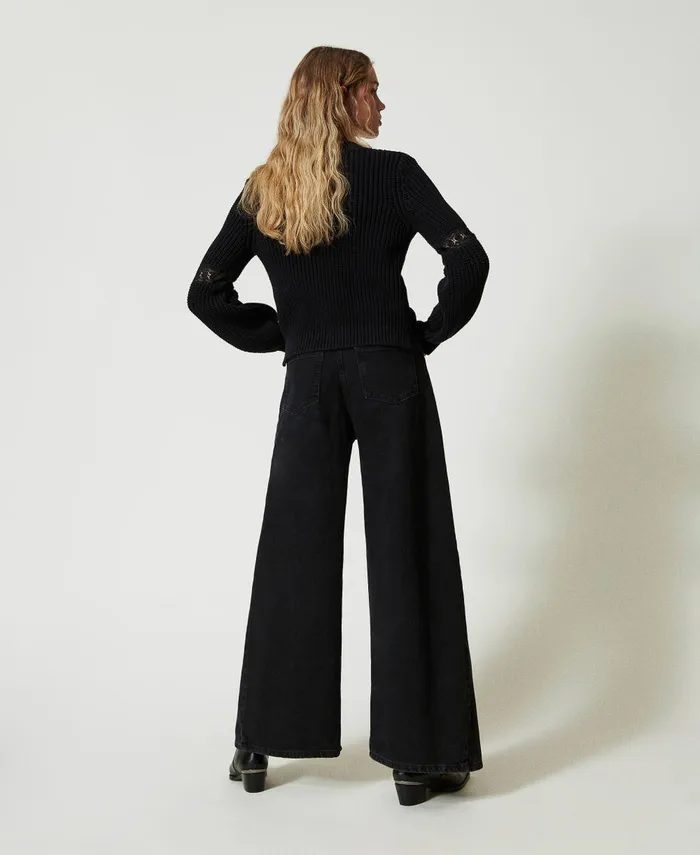 Twinset Cropped Jeans With Double Buttons Black Denim Women Jeans Twinset Cropped Jeans With Double Buttons Black Denim Women Jeans