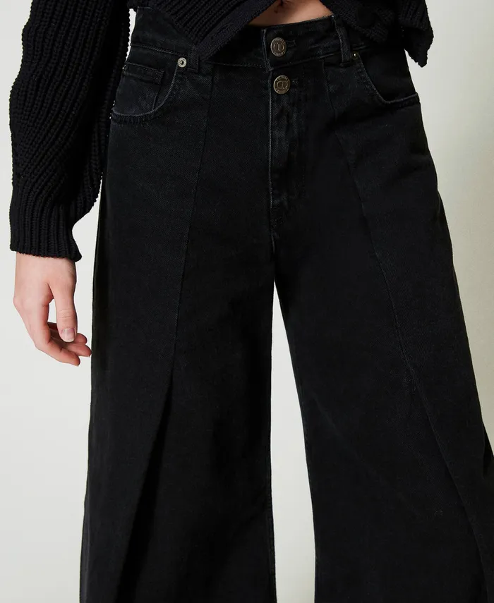 Twinset Cropped Jeans With Double Buttons Black Denim Women Jeans Twinset Cropped Jeans With Double Buttons Black Denim Women Jeans