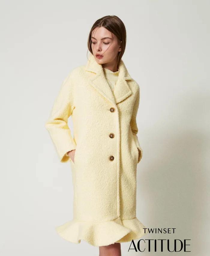 Twinset Curly Wool Cloth Coat French Vanilla Women Jackets And Outerwear