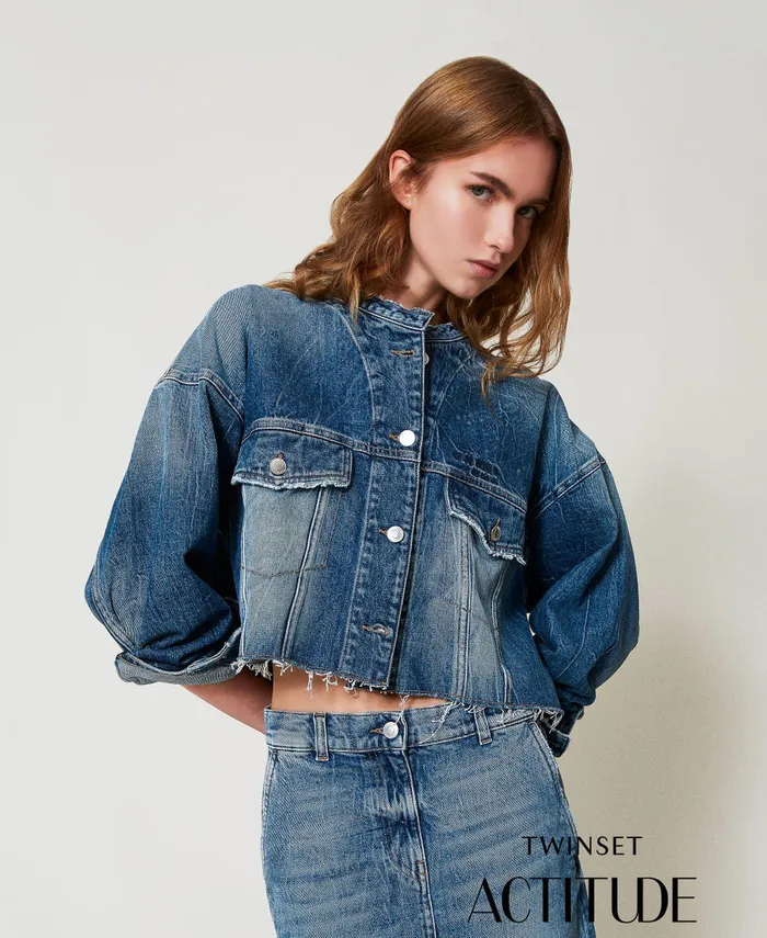 Twinset Denim Jacket With Pockets Light Denim Women Jackets And Outerwear