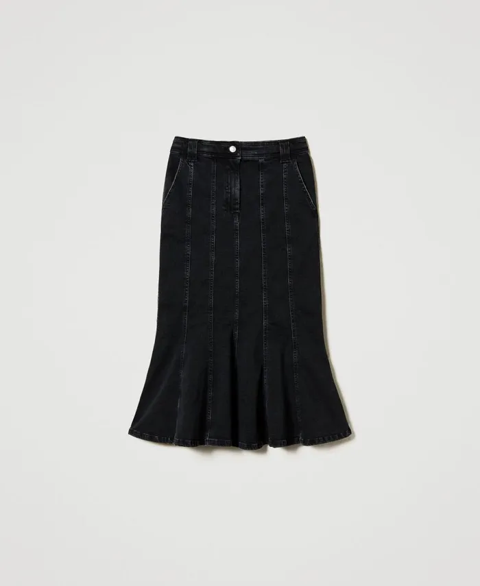 Twinset Denim Skirt With Pleats Black Denim Women Skirts Twinset Denim Skirt With Pleats Black Denim Women Skirts