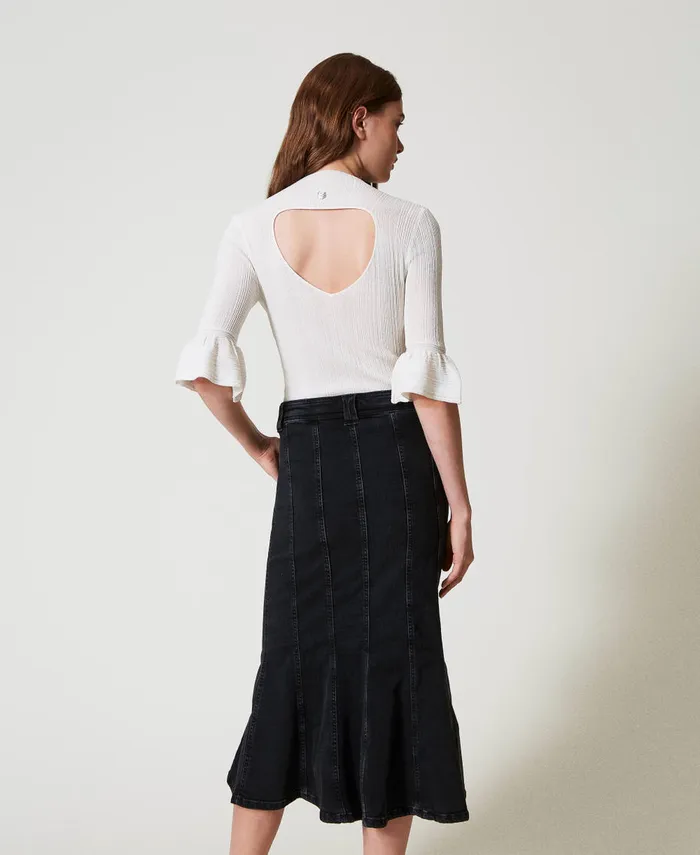 Twinset Denim Skirt With Pleats Black Denim Women Skirts Twinset Denim Skirt With Pleats Black Denim Women Skirts