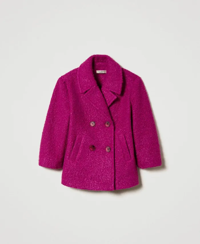 Twinset DoubleBreasted Curly Wool Cloth Coat Magenta Purple Girl Jackets And Outerwear Twinset DoubleBreasted Curly Wool Cloth Coat Magenta Purple Girl Jackets And Outerwear