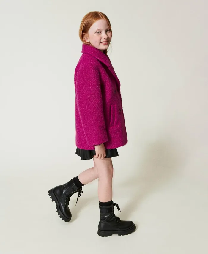 Twinset DoubleBreasted Curly Wool Cloth Coat Magenta Purple Girl Jackets And Outerwear Twinset DoubleBreasted Curly Wool Cloth Coat Magenta Purple Girl Jackets And Outerwear